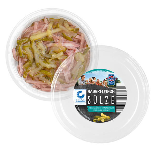 Wolf Produkt "Sauerfleisch Sülze" in einer runden Verpackung.
