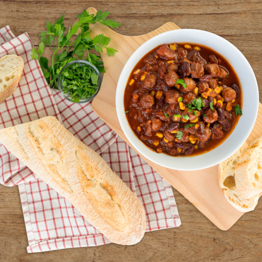 Bratwurst-Chili mit Original Nürnberger Rostbratwürsten und Thüringer Schinkenspeck