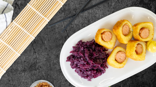 Knödel-Sushi mit Mini Berner Würstchen