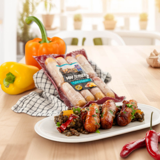 Mini Berner Würstchen von Wolf mit Linsen und Paprika aus dem Airfryer